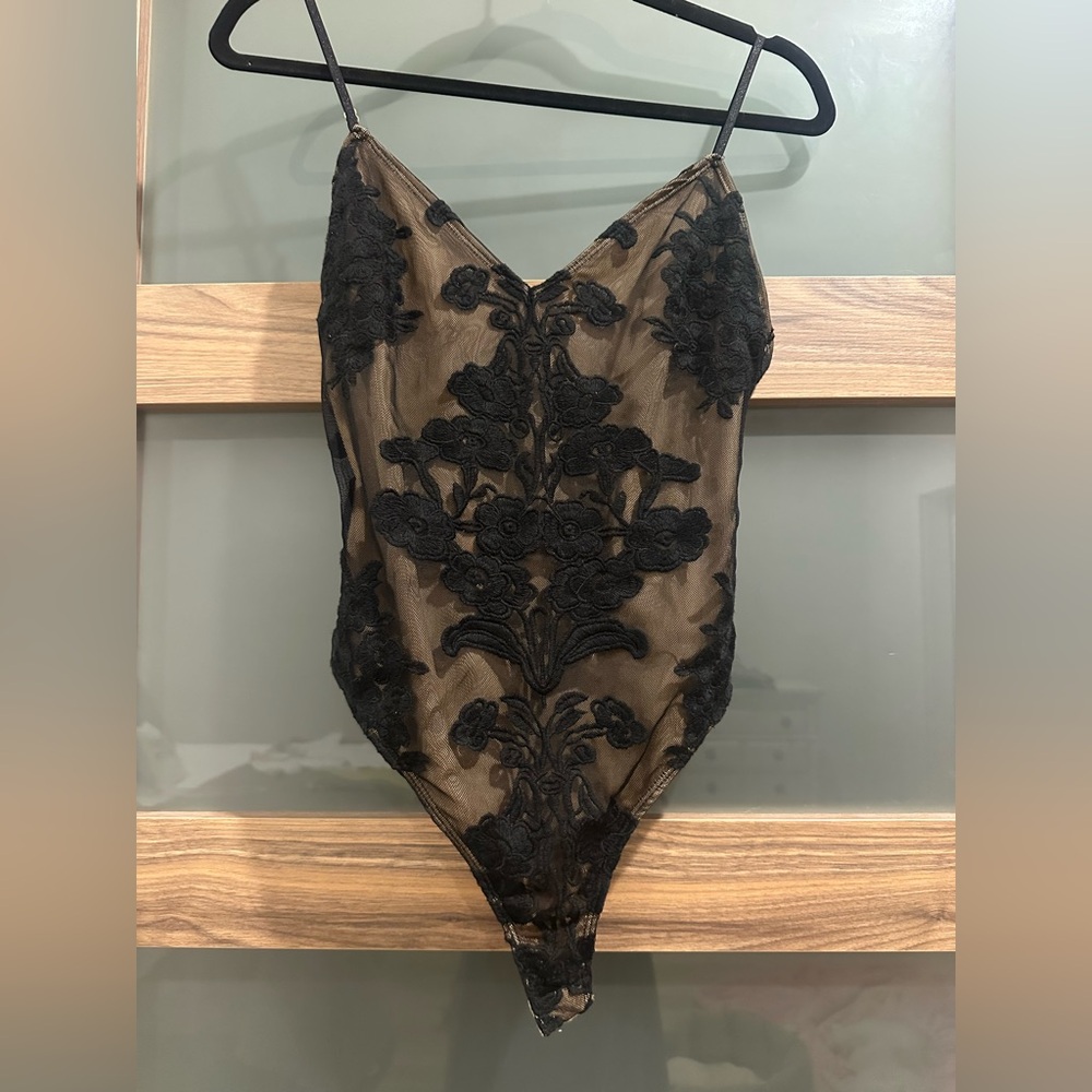 For Love And Lemons Black Sheer Lace Bodysuit
